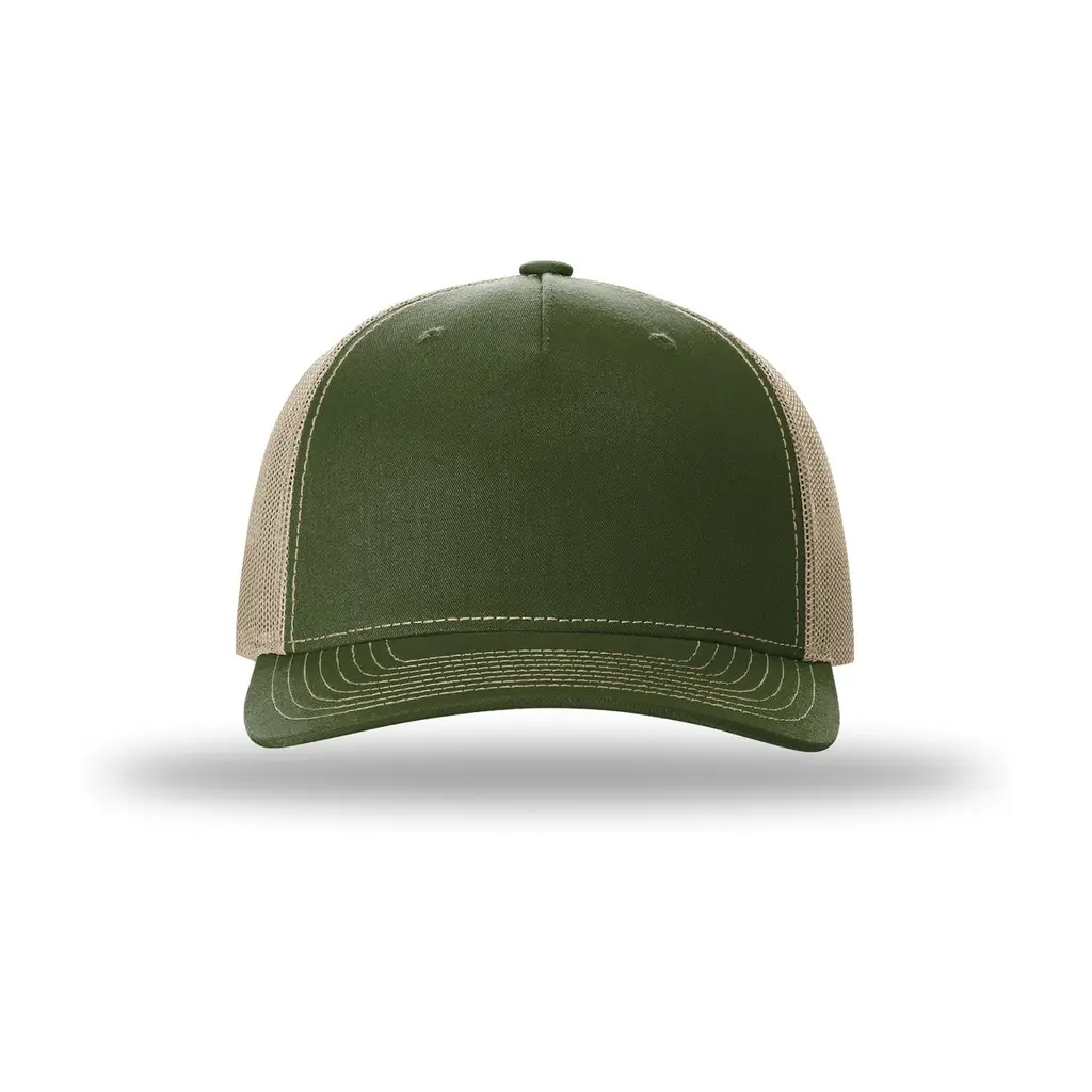 Richardson Five-Panel Trucker, Army Olive/ Tan, front view