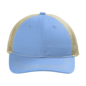 Port Authority Unstructured Snapback Trucker Cap, Carolina Blue/ Tan, front view