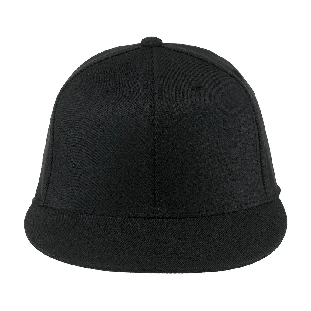 Port Authority Flexfit 210 Flat Bill Cap, Black, front view