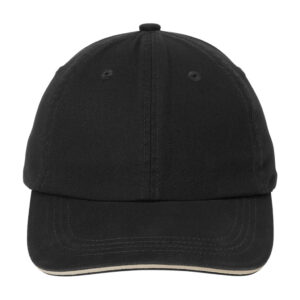 Port Authority Sandwich Bill Cap with Striped Closure, Black/ Khaki, front view