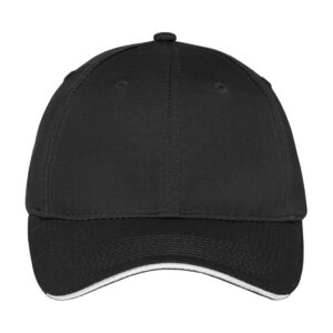 Port Authority Unstructured Sandwich Bill Cap, Black/ White, front view