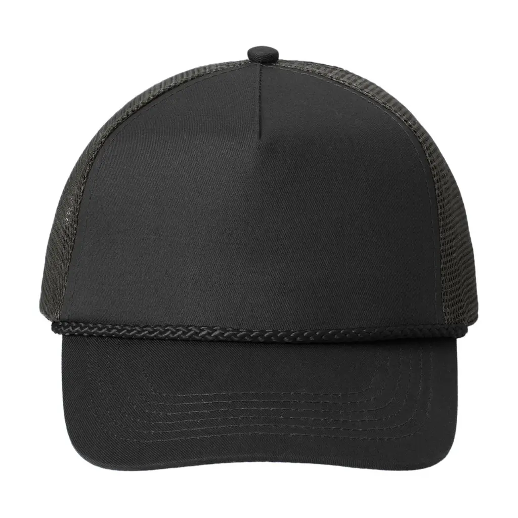 Port Authority 5-Panel Snapback Cap, Black, front view