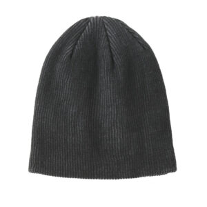 Port Authority Rib Knit Slouch Beanie, Black/ Iron Grey, front view
