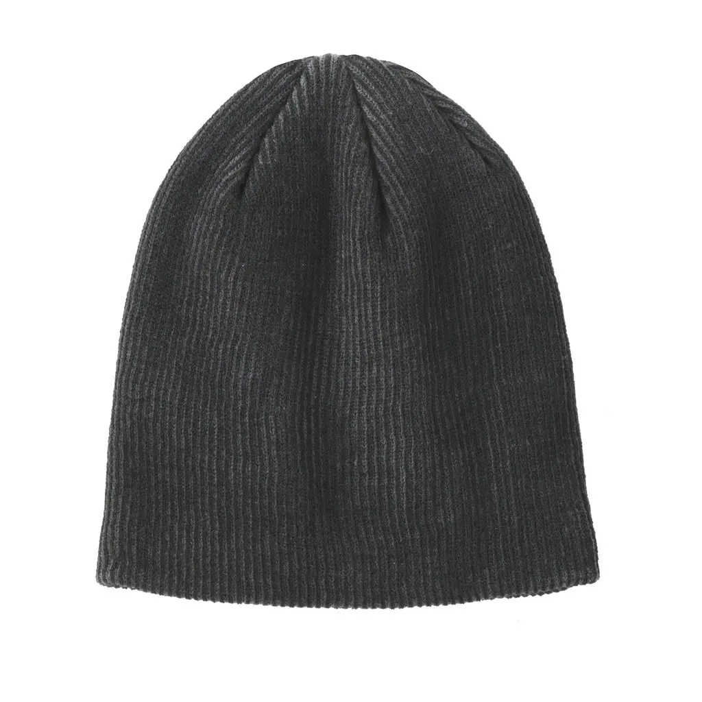 Port Authority Rib Knit Slouch Beanie, Black/ Iron Grey, front view