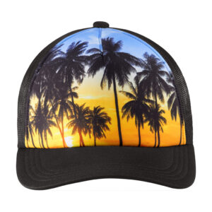 Port Authority Photo Real Snapback Trucker Cap, Palm Trees, front view