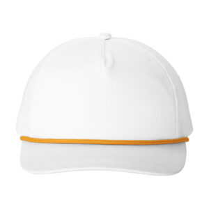 Port Authority Snapback Five-Panel Rope Cap, White/ Athletic Gold, front view