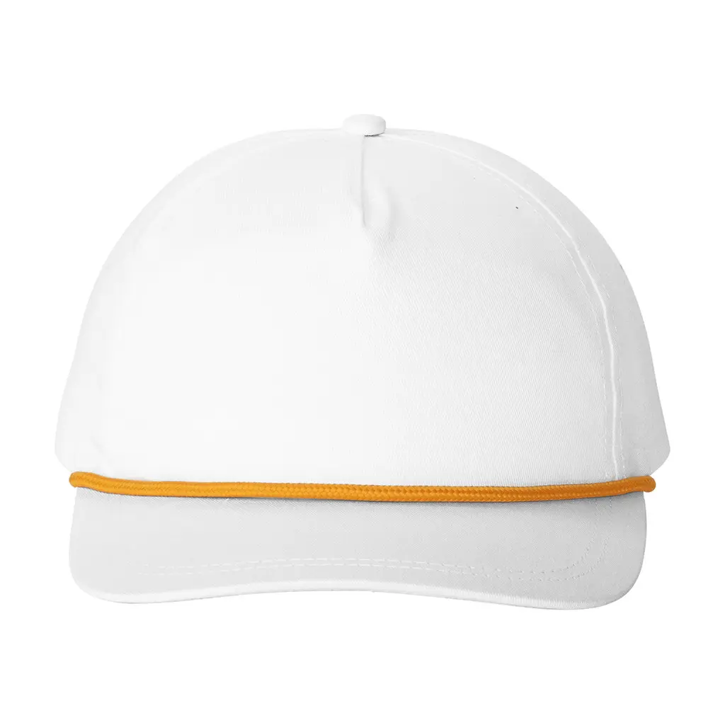 Port Authority Snapback Five-Panel Rope Cap, White/ Athletic Gold, front view