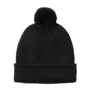 Port Authority Cozy Pom Beanie, Deep Black, front view