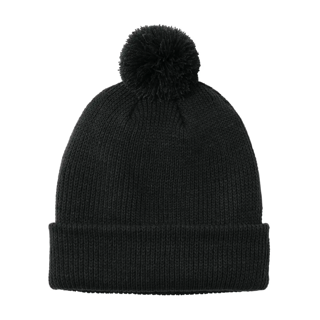 Port Authority Cozy Pom Beanie, Deep Black, front view