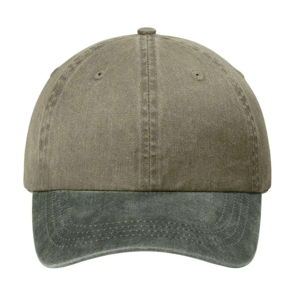 Port Authority Two-Tone Pigment-Dyed Cap, Khaki/ Hunter, front view
