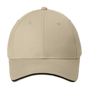 Port Authority Cotton Twill Sandwich Bill Cap, Stone/ Black, front view