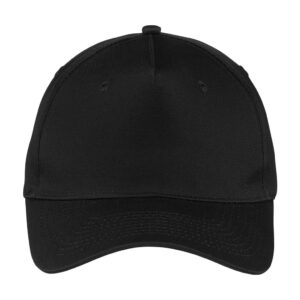 Port Authority Five-Panel Twill Cap, Black, front view