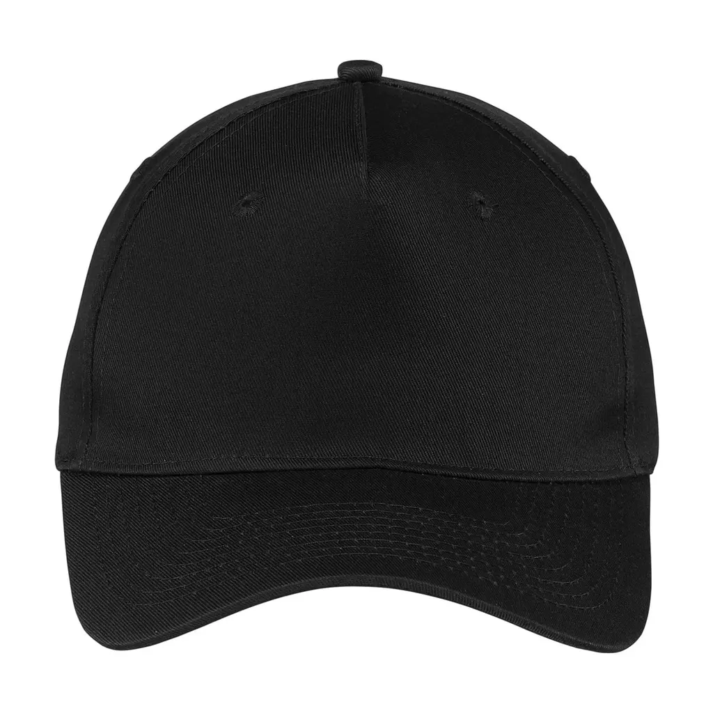 Port Authority Five-Panel Twill Cap, Black, front view