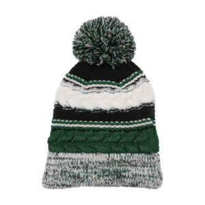 Sport-Tek Pom Pom Team Beanie, Forest Green/ Black/ White, front view