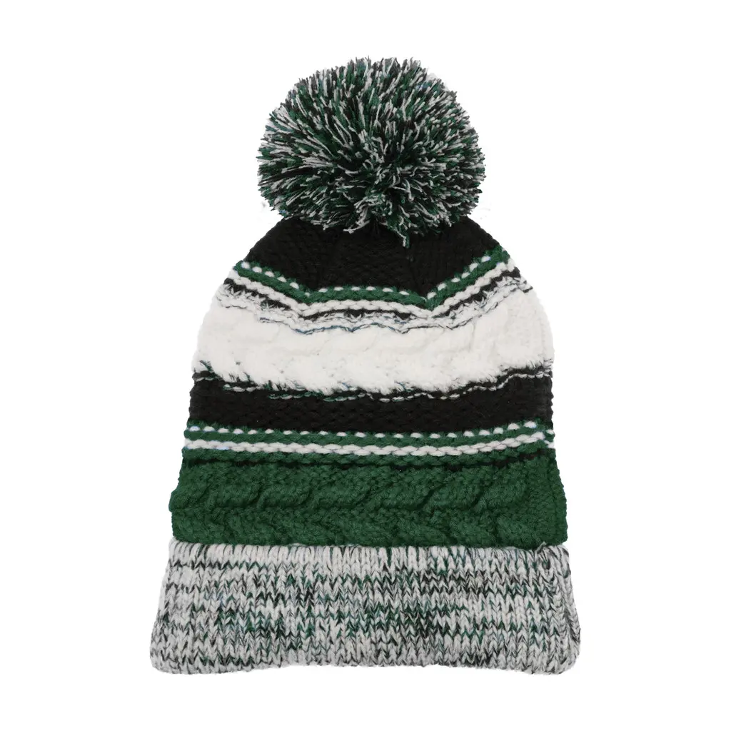 Sport-Tek Pom Pom Team Beanie, Forest Green/ Black/ White, front view