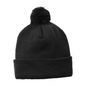 Sport-Tek Solid Pom Pom Beanie, Black, front view
