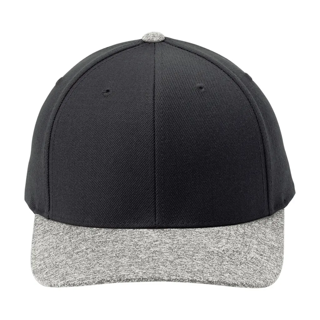 Sport-Tek YP Classics Curve Bill Snapback Cap, Black/ Grey Heather, front view
