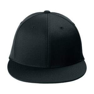Sport-Tek Flexfit Flat Bill Cap, Black, front view