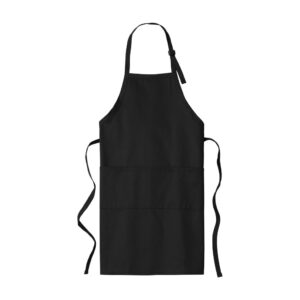 Port Authority Easy Care Extra Long Bib Apron with Stain Release, Black, front view