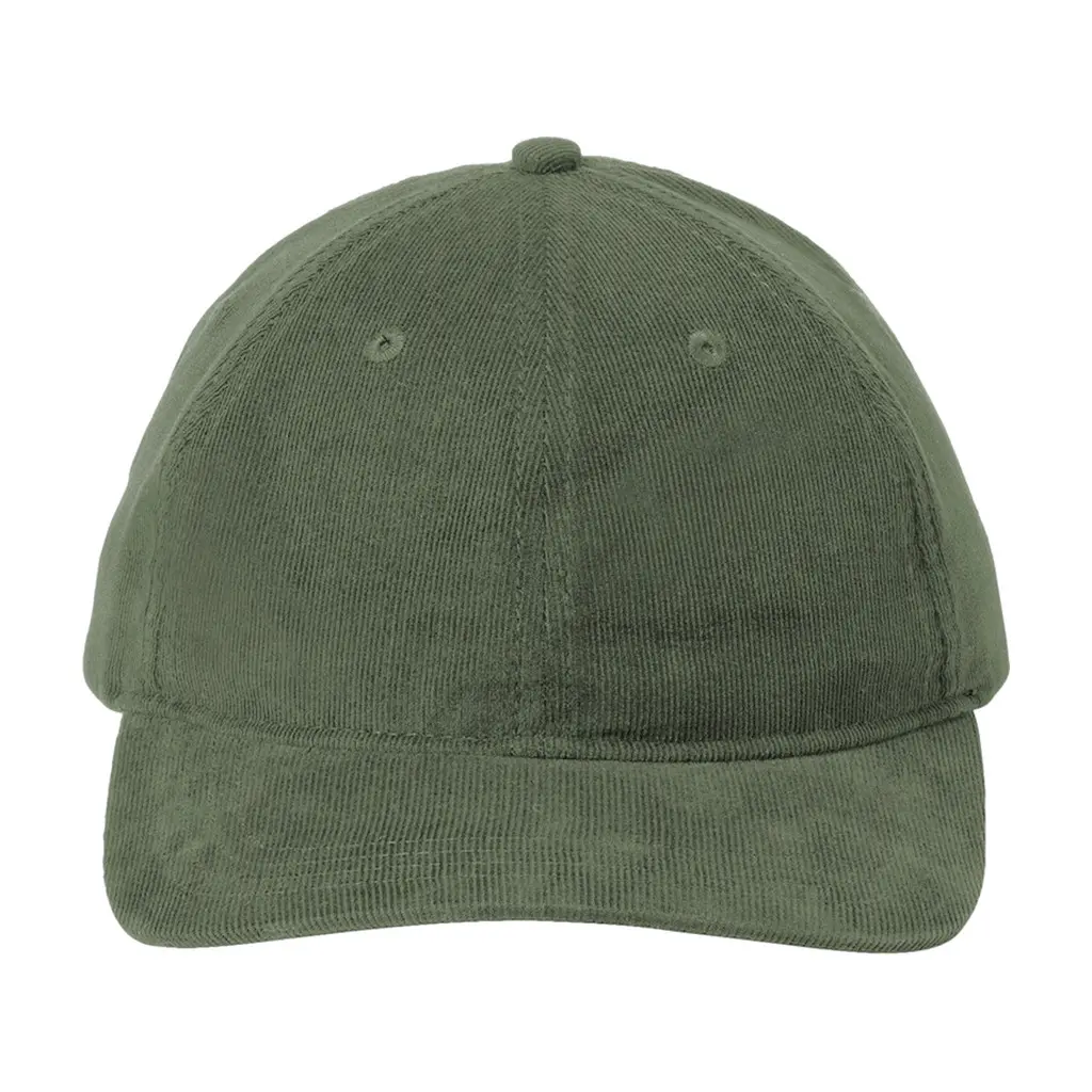 Port Authority Light Corduroy Dad Cap, Olive Green, front view
