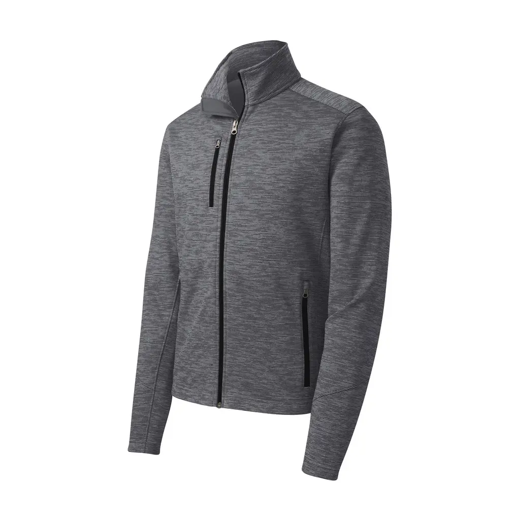 Port Authority Digi Stripe Fleece Jacket, Black, front view