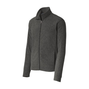 Port Authority Heather Microfleece Full-Zip Jacket, Black Charcoal Heather, front view