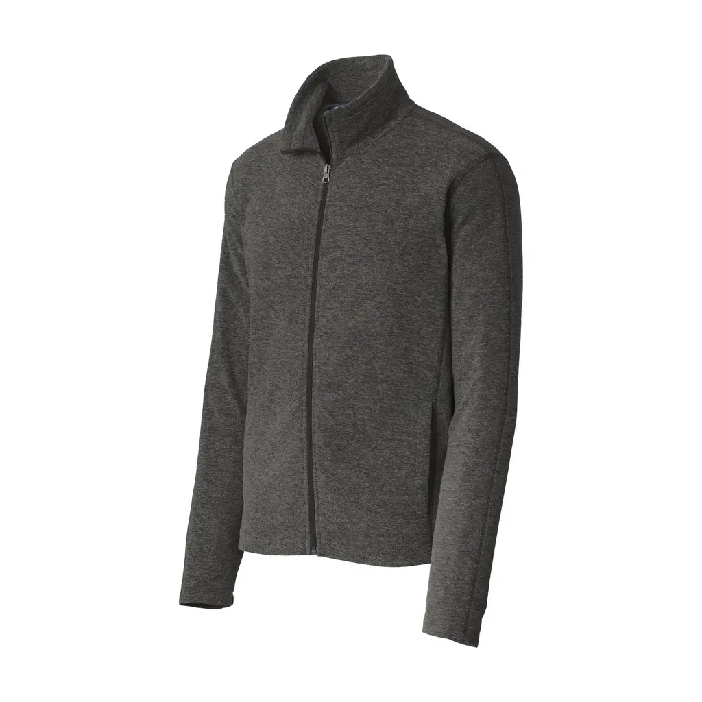 Port Authority Heather Microfleece Full-Zip Jacket, Black Charcoal Heather, front view