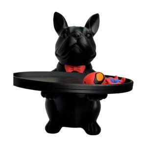 3D printed French bulldog butler tray, black with red bow tie