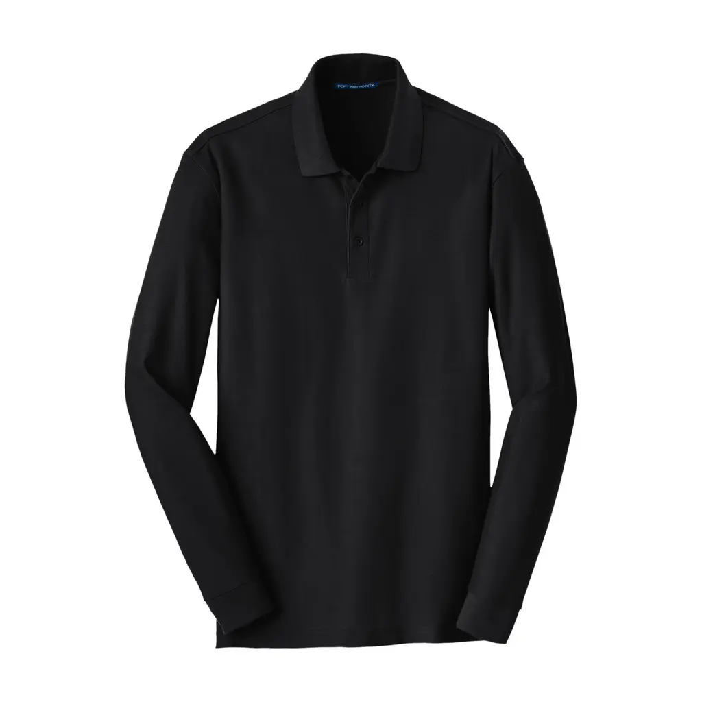 Port Authority Long Sleeve Core Classic Pique Polo, Deep Black, front view
