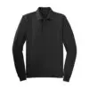 Port Authority Silk Touch Long Sleeve Polo, Black, front view