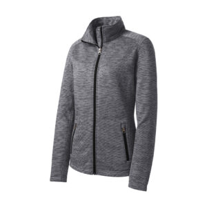 Port Authority Women's Digi Stripe Fleece Jacket, Black, front view