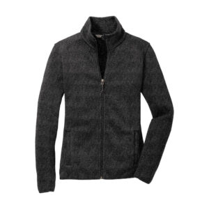 Port Authority Women's Sweater Fleece Jacket, Black Heather, front view