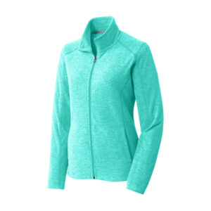 Port Authority Women's Heather Microfleece Full-Zip Jacket, Aqua Green Heather, front view