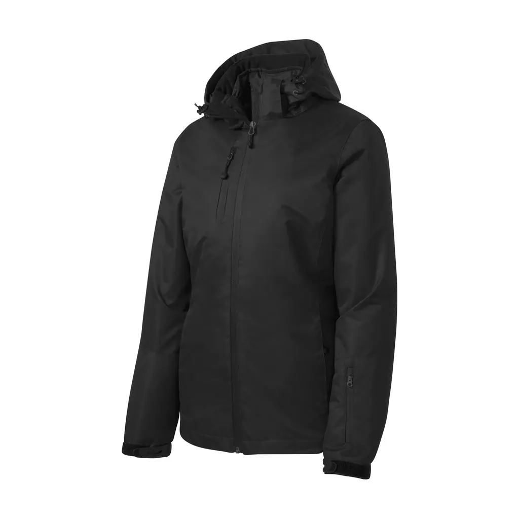 Port Authority Women's Vortex Waterproof 3-in-1 Jacket, Black/ Black, front view