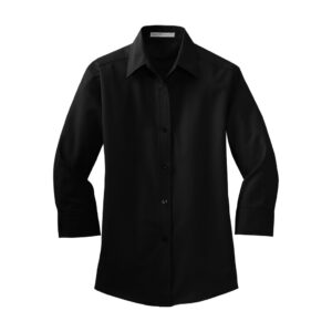 Port Authority Women's 3/4-Sleeve Easy Care Shirt, Black, front view