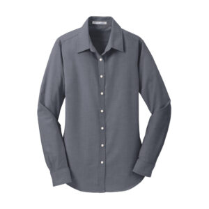 Port Authority Women's SuperPro Oxford Shirt, Black, front view