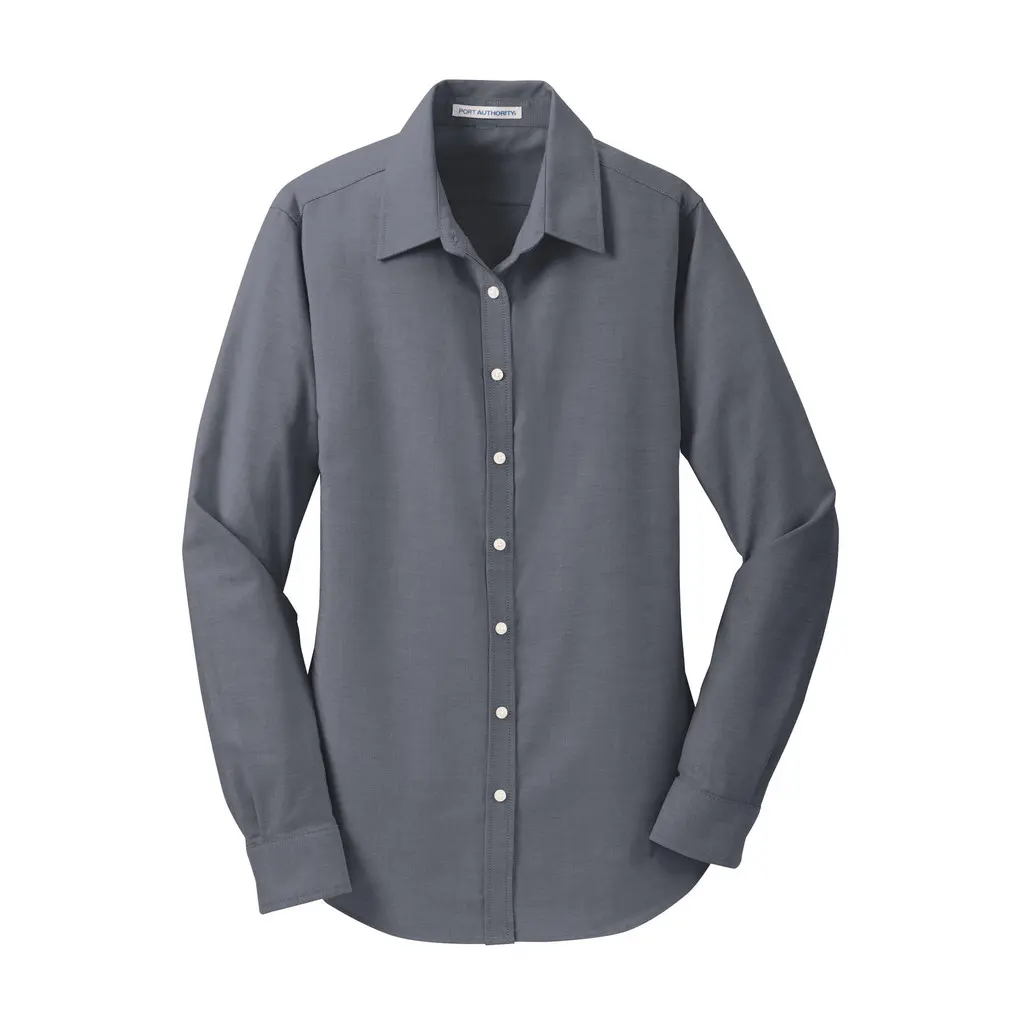 Port Authority Women's SuperPro Oxford Shirt, Black, front view