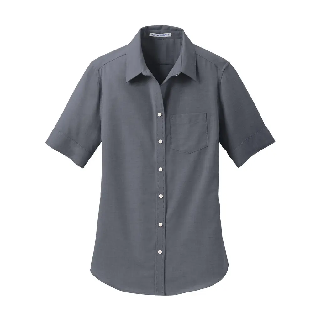 Port Authority Women's Short Sleeve SuperPro Oxford Shirt, Black, front view