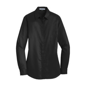 Port Authority Women's SuperPro Twill Shirt, Black, front view