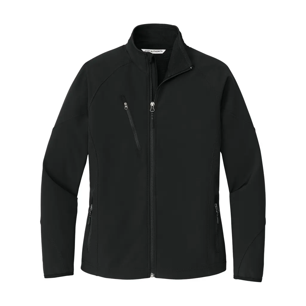 Port Authority Women's Textured Soft Shell Jacket, Black, front view