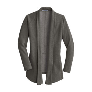 Port Authority Women's Interlock Cardigan, Charcoal Heather/ Medium Heather Grey, front view