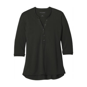 Port Authority Women's UV Choice Pique Henley, Black, front view