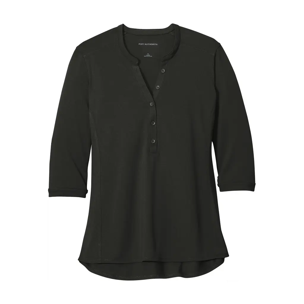 Port Authority Women's UV Choice Pique Henley, Black, front view