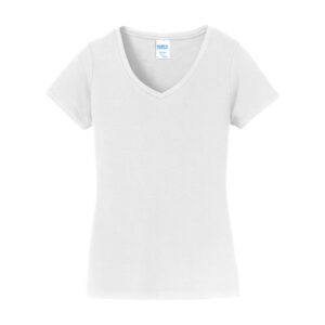 Port & Co Women's Fan Favorite V-Neck Tee, White, front view