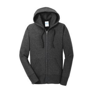 Port & Co Women's Core Fleece Full-Zip Hooded Sweatshirt, Dark Heather Grey, front view