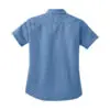 Port & Co Women's Short Sleeve Value Denim Shirt, Faded Blue, back view