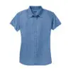 Port & Co Women's Short Sleeve Value Denim Shirt, Faded Blue, front view