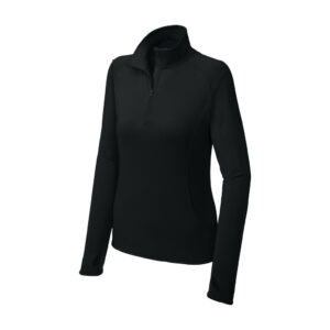 Sport-Tek Women's Sport-Wick Stretch 1/4-Zip Pullover, Black, front view
