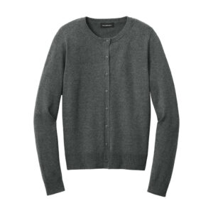 Port Authority Women's Easy Care Crewneck Cardigan Sweater, Charcoal Heather, front view