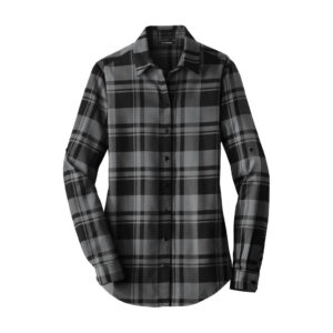 Port Authority Women's Plaid Flannel Tunic, Grey/ Black, front view